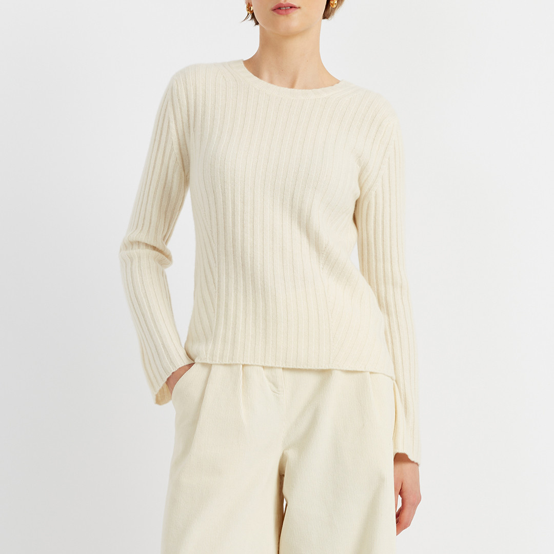 Cream Cashmere Slim Ribbed Sweater