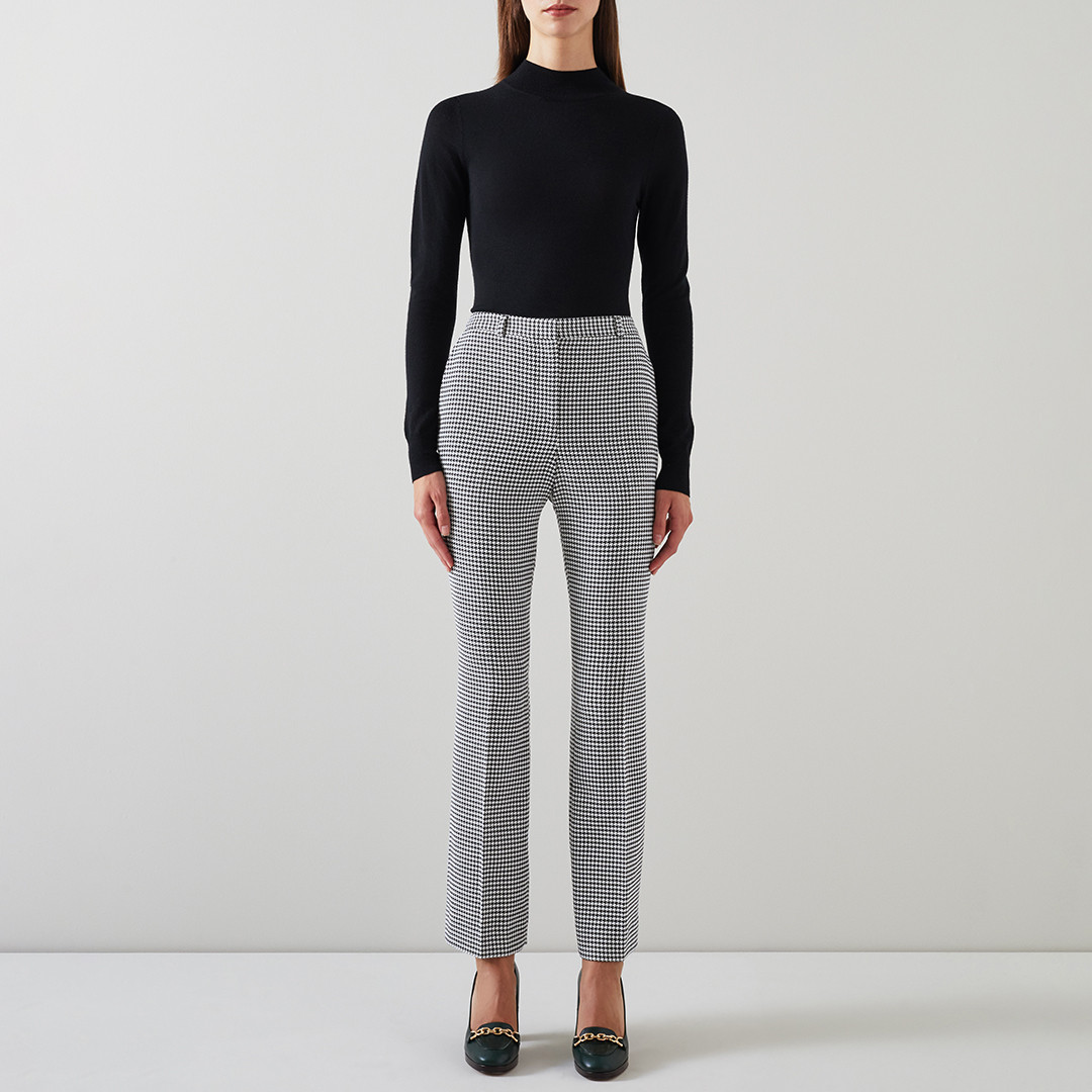 Black/White Houndstooth Straight Trousers