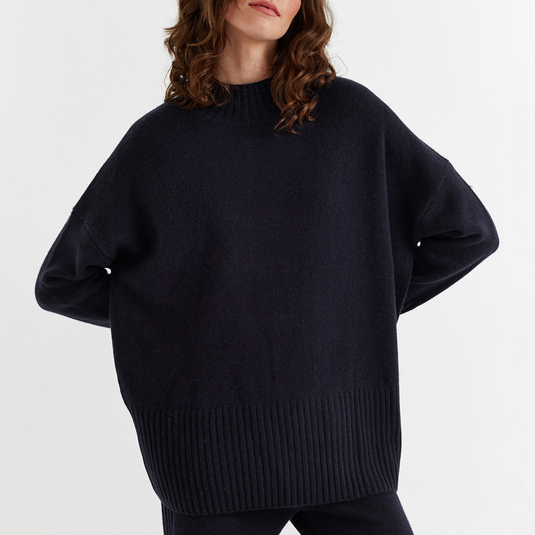 Navy Cashmere Relaxed Crew Jumper