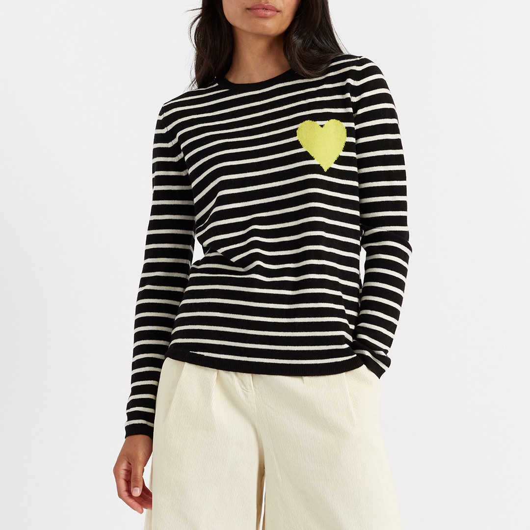 Black Wool Cashmere Blend Breton Heart Sweater