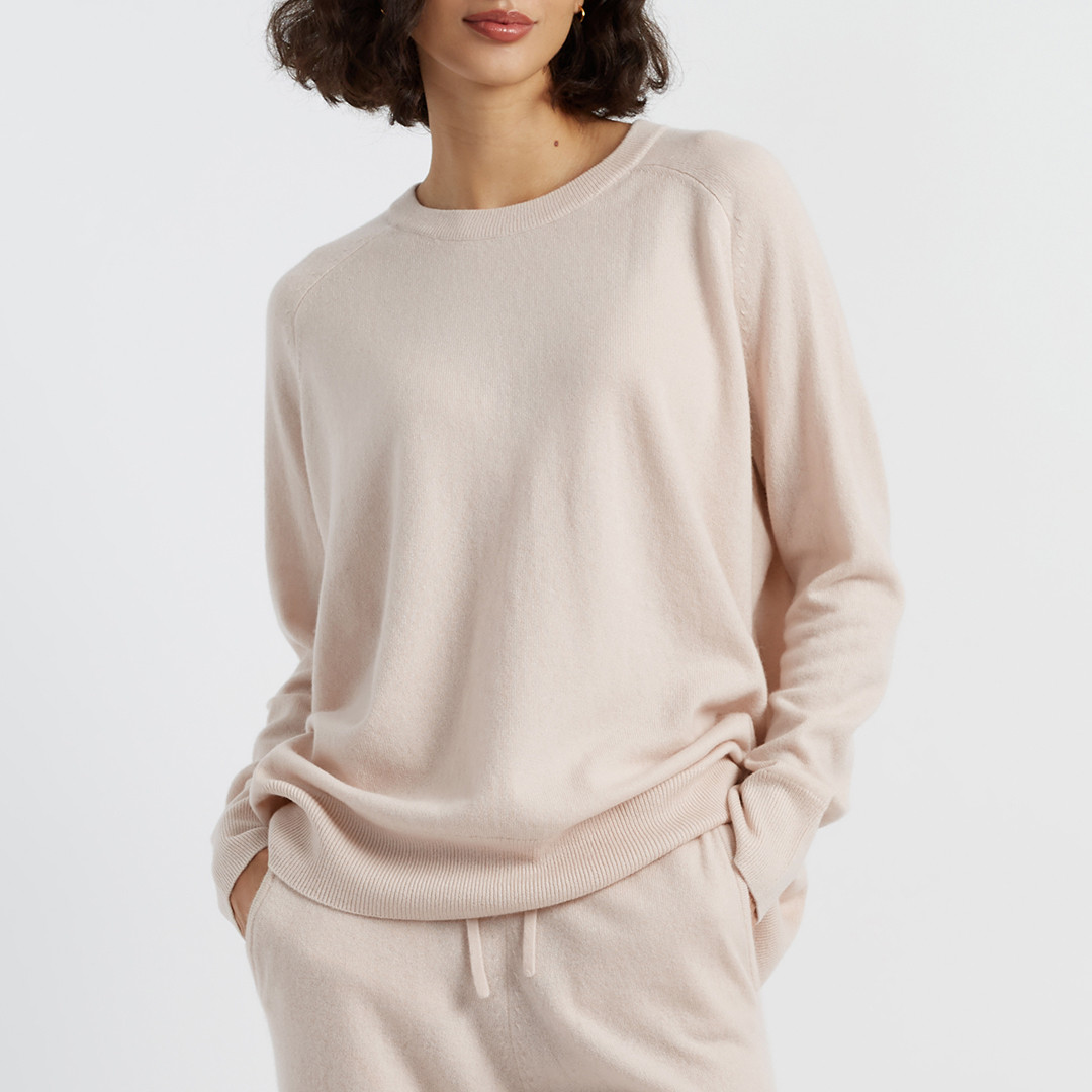 Ecru Cashmere Slouchy Crew Jumper