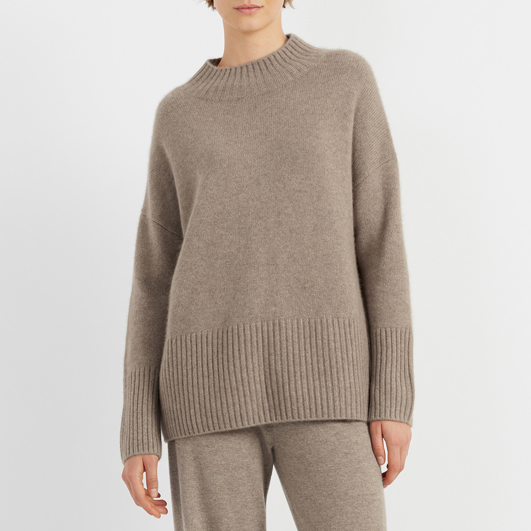 Mushroom Cashmere Relaxed Crew Jumper