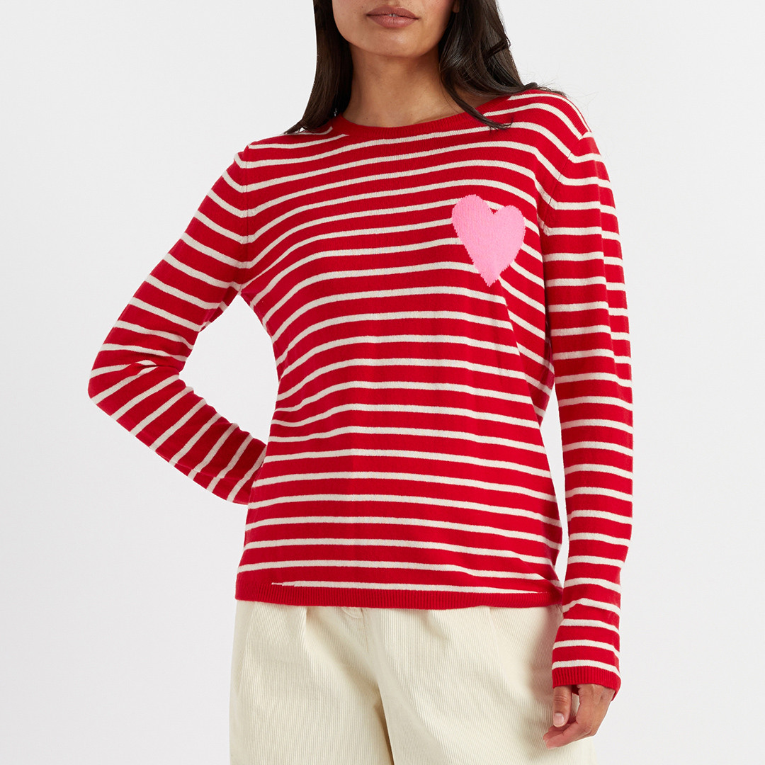 Red Wool Cashmere Blend Breton Heart Sweater