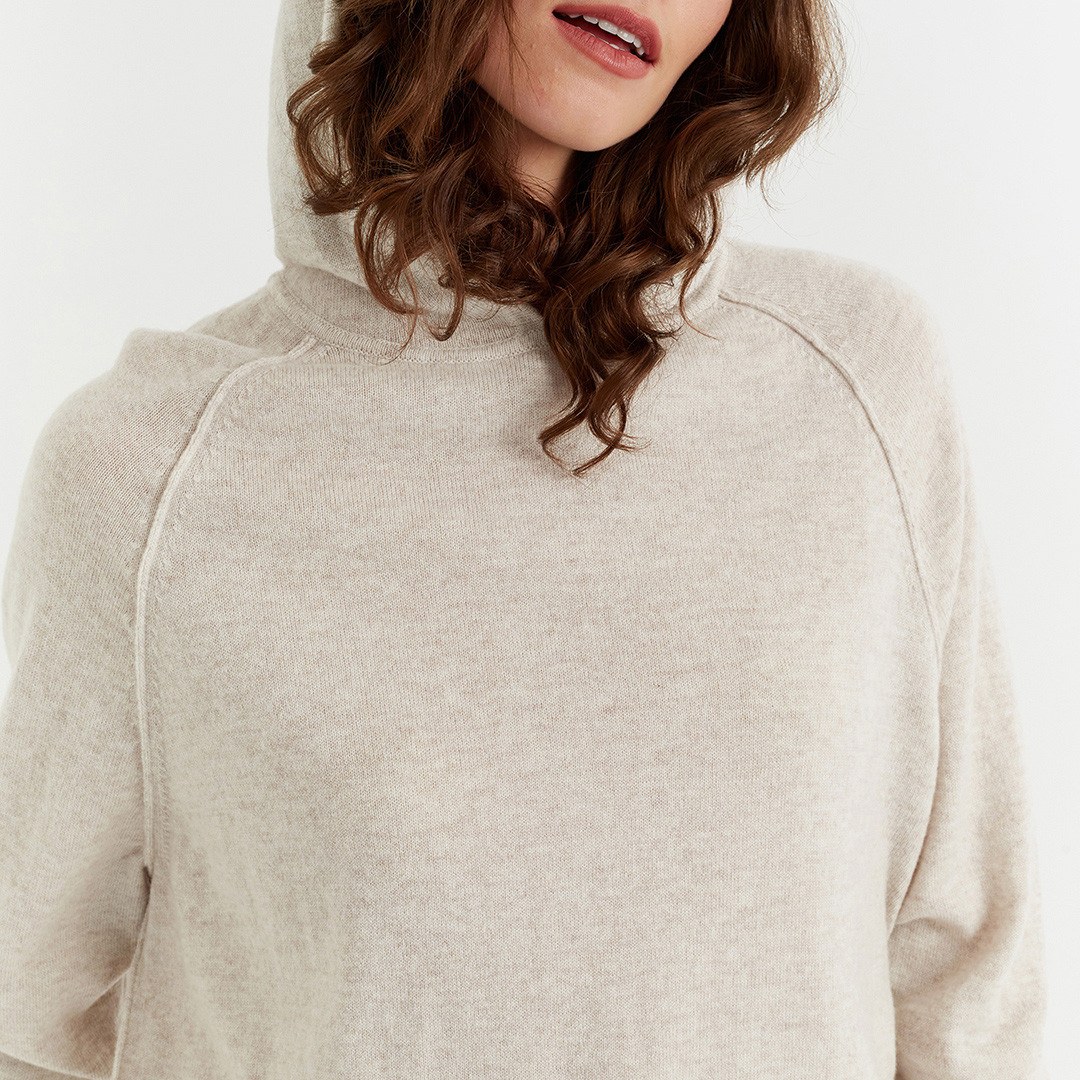 Ecru Wool Cashmere Blend Boxy Hoodie