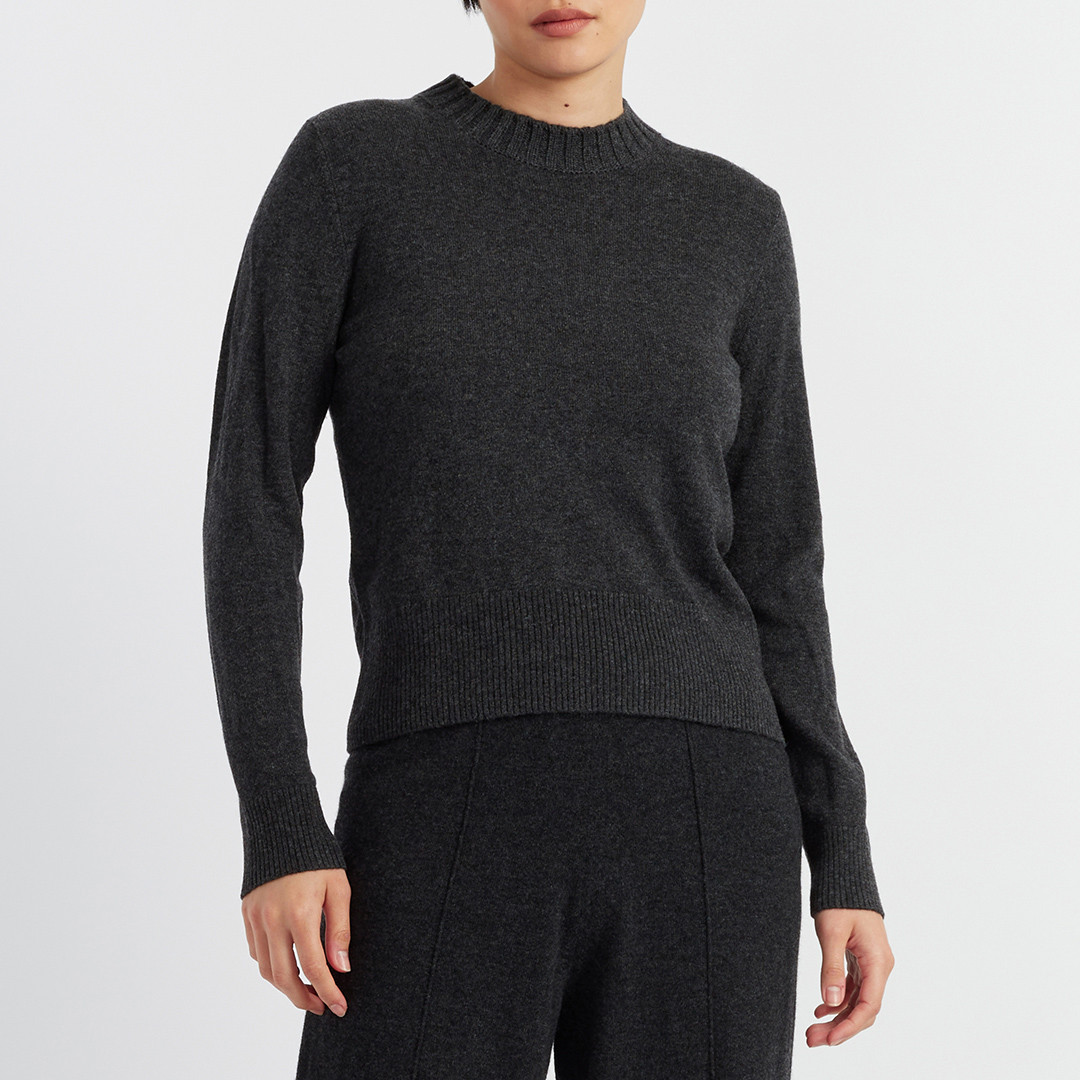 Charcoal Wool Cashmere Blend Cropped Jumper