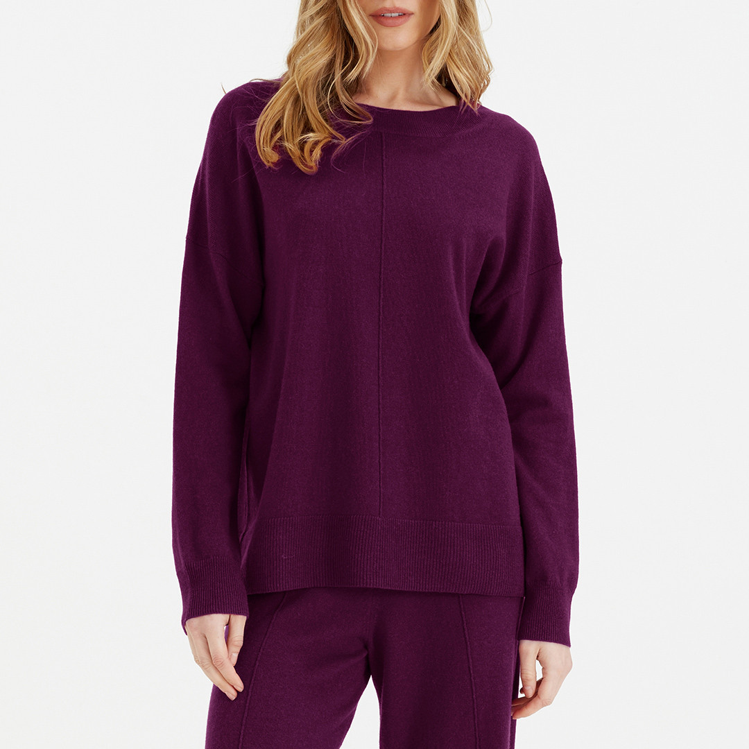 Plum Wool Cashmere Blend Relaxed Fit Jumper