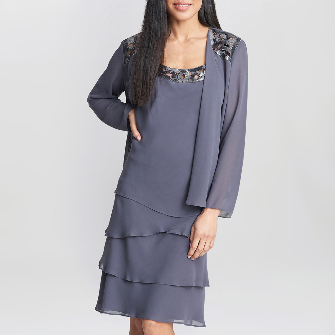 Slate Embellished Tiered Sequin Jacket and Dress