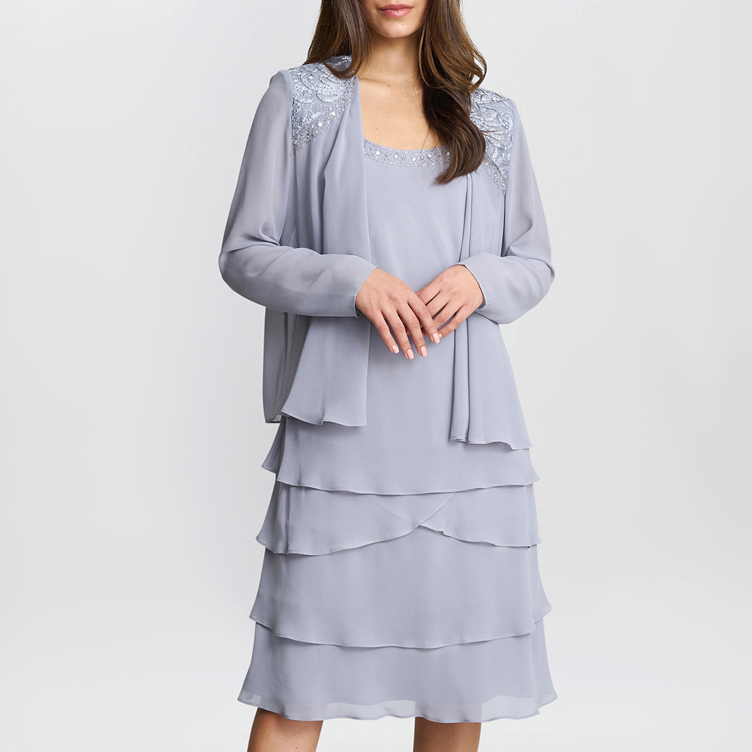 Light Grey Embellished Tiered Sequin Jacket and Dress