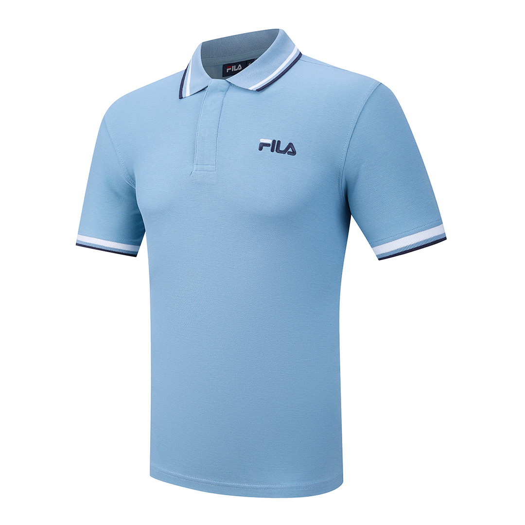 Powder Blue FILA Cotton Tipped Collar Logo Polo