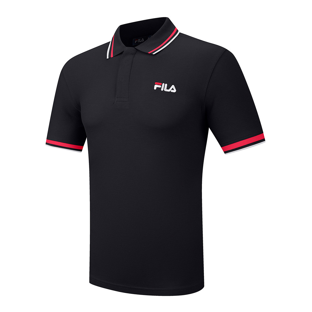 Black FILA Cotton Tipped Collar Logo Polo