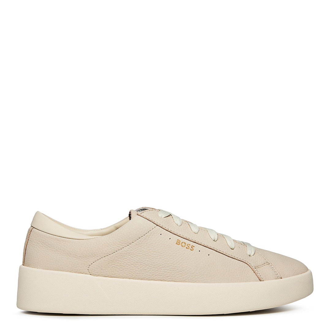 Cream Lace Up Leather Trainers