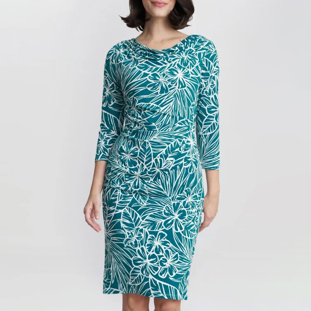 Adeline Printed Jersey Cowl Neck Dress