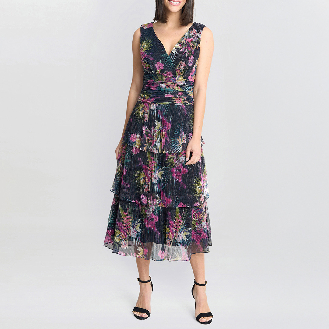 Nina Midi Sleeveless Printed Tiered Dress