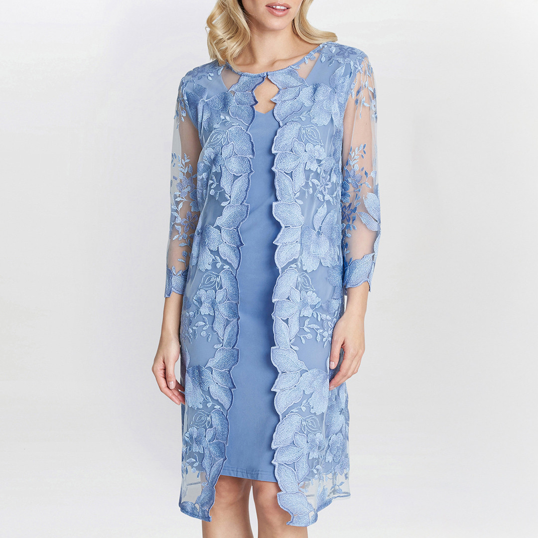 Savoy Embroidered Lace Mock Jacket With Jersey Dress