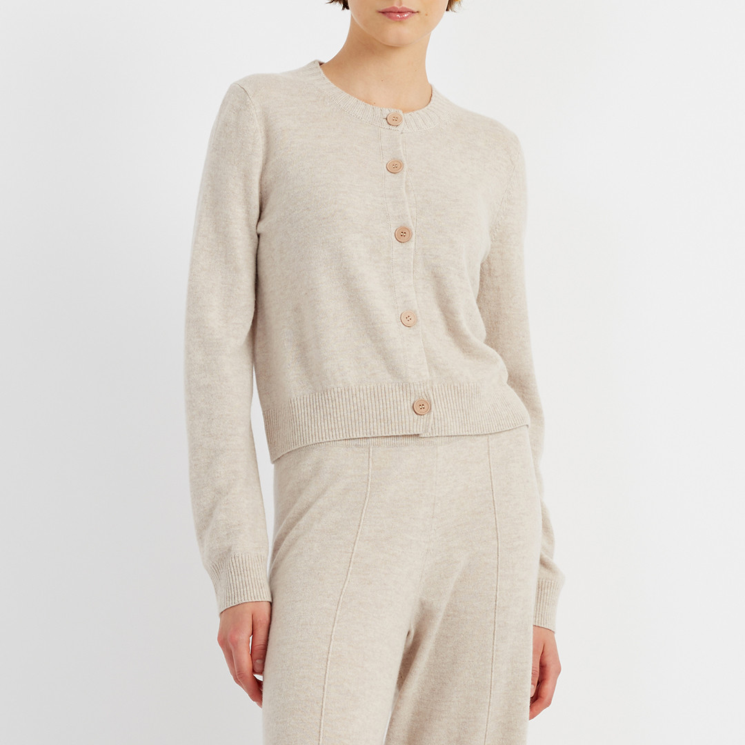 Ecru Wool Cashmere Blend Cardigan