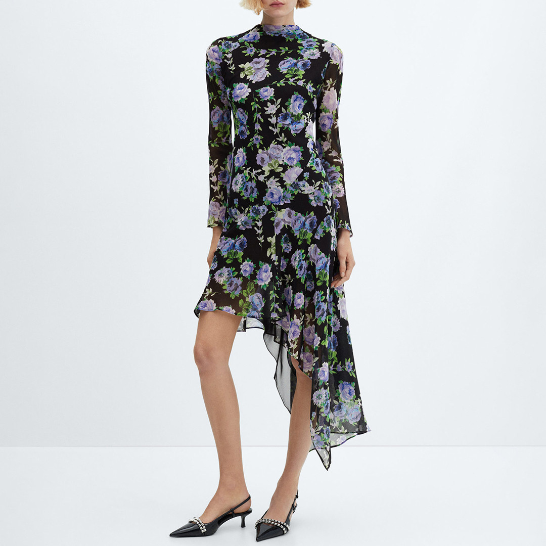 Black Asymmetrical Floral Dress