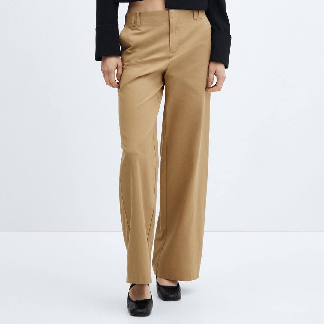 Beige Wideleg Trousers