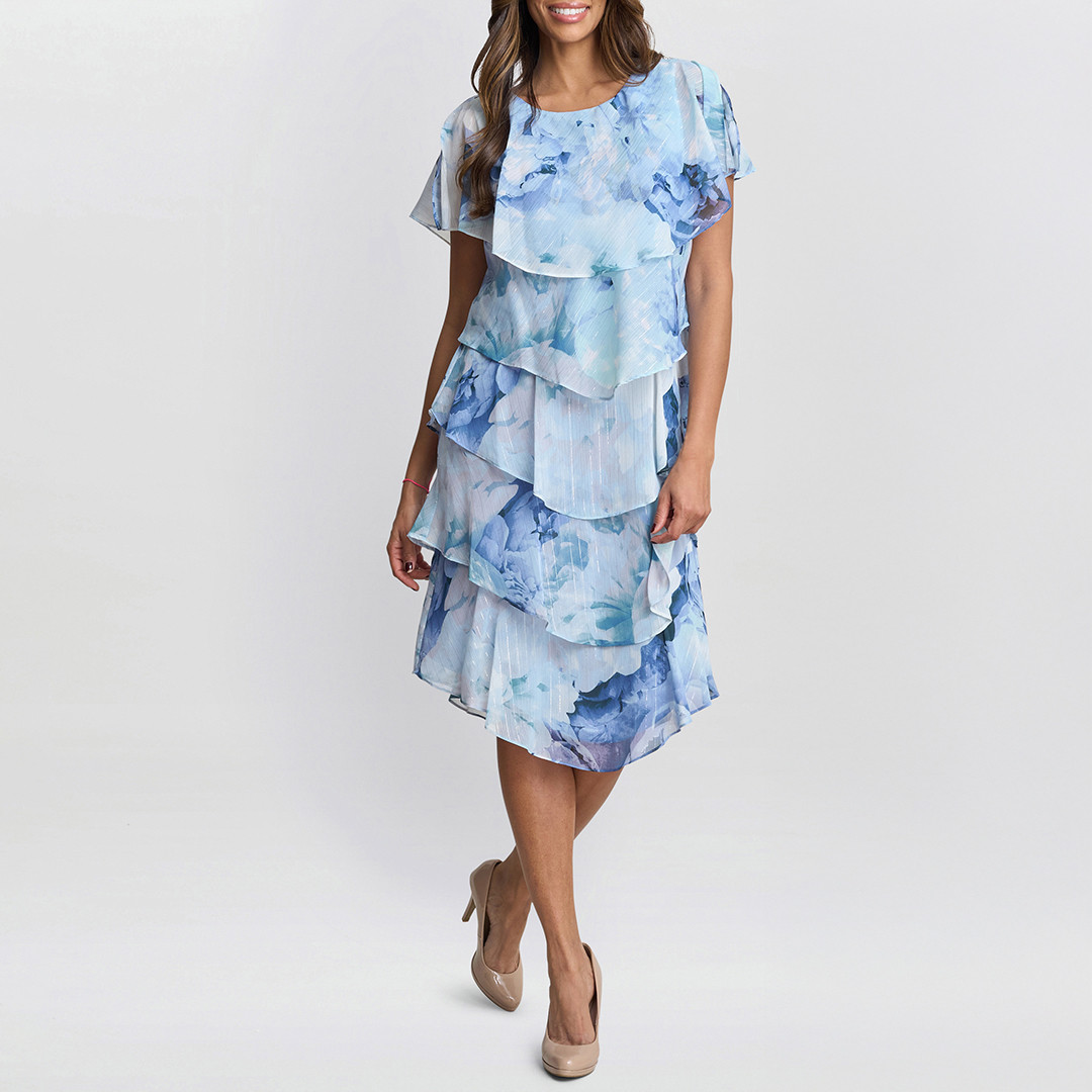 Rosanna Printed Tiered Dress With Shoulder Embellishment