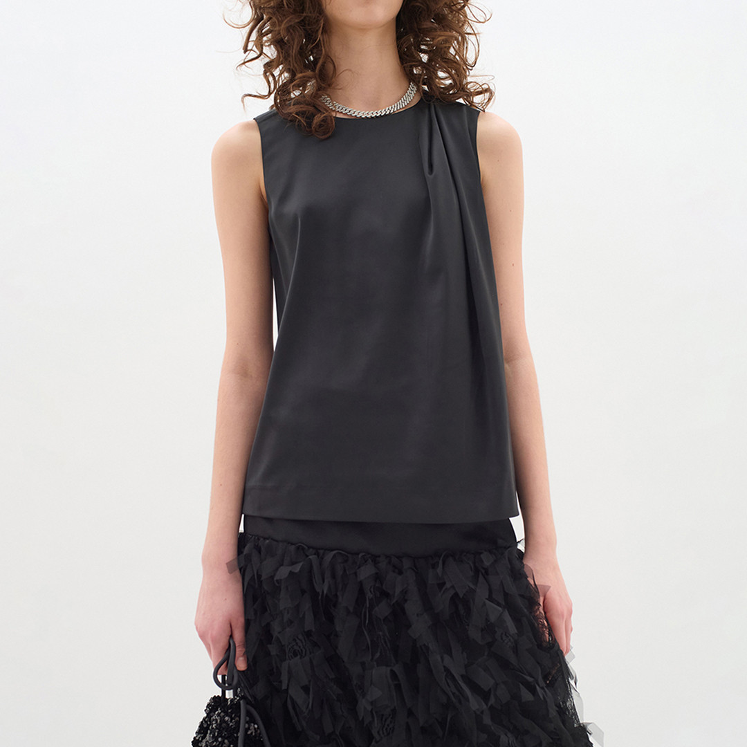 Black Zilky Pleat Top