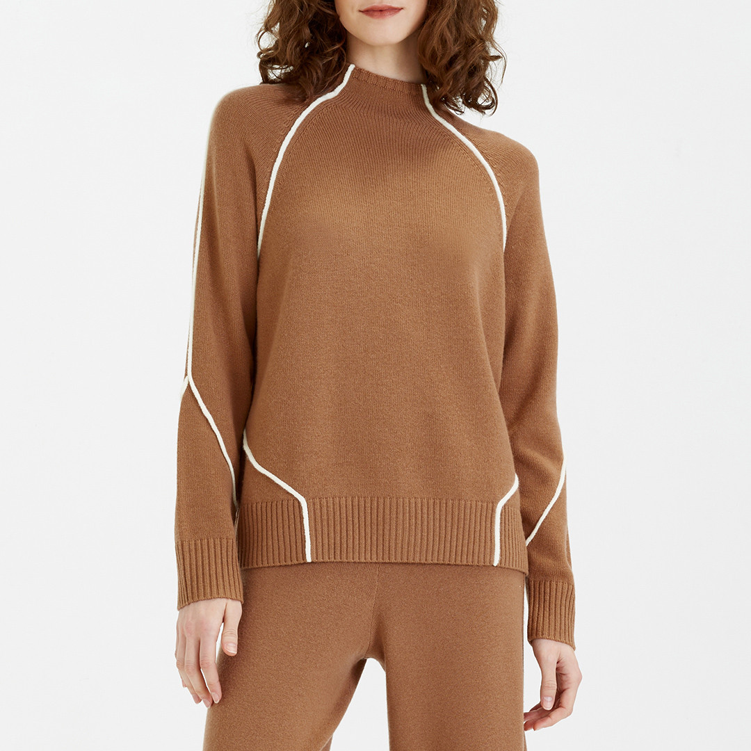 Camel Wool Cashmere Blend Mock Neck Jumper