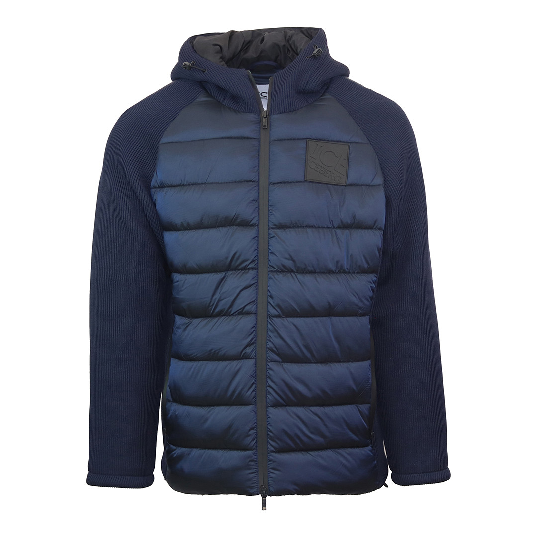 Navy Hybrid Quilted Hooded Jacket