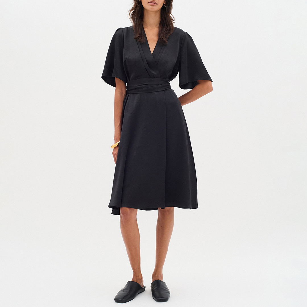 Black Sendra Belted Tea Dress