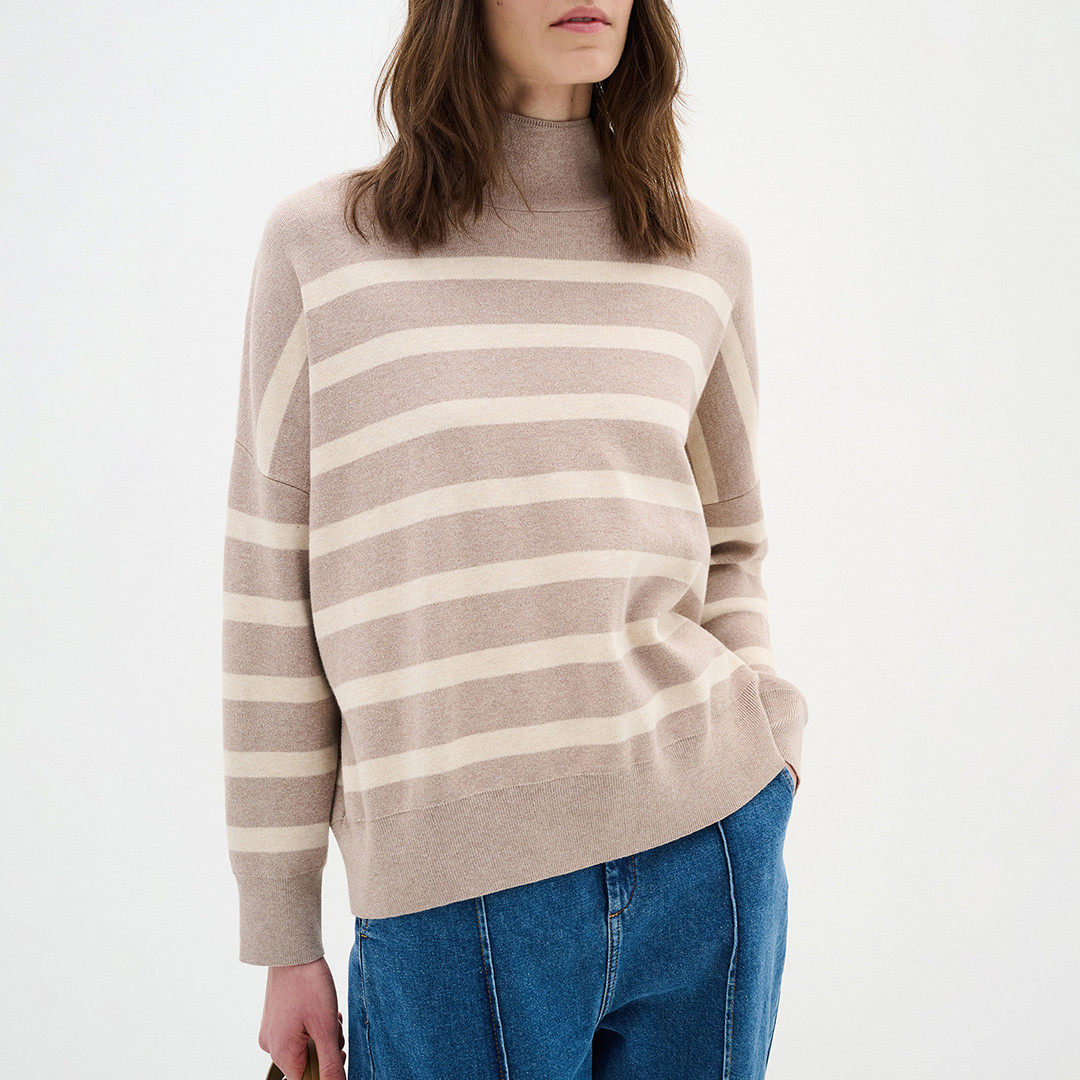 Beige Stripe Tenley Turtleneck Pullover