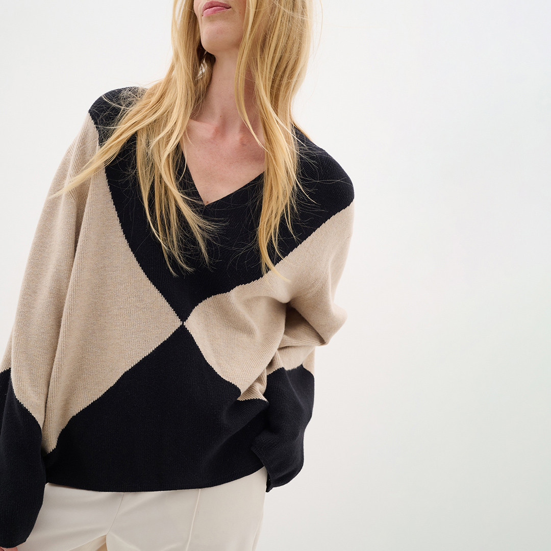 Black/Cream Rudi Intarsia Pullover