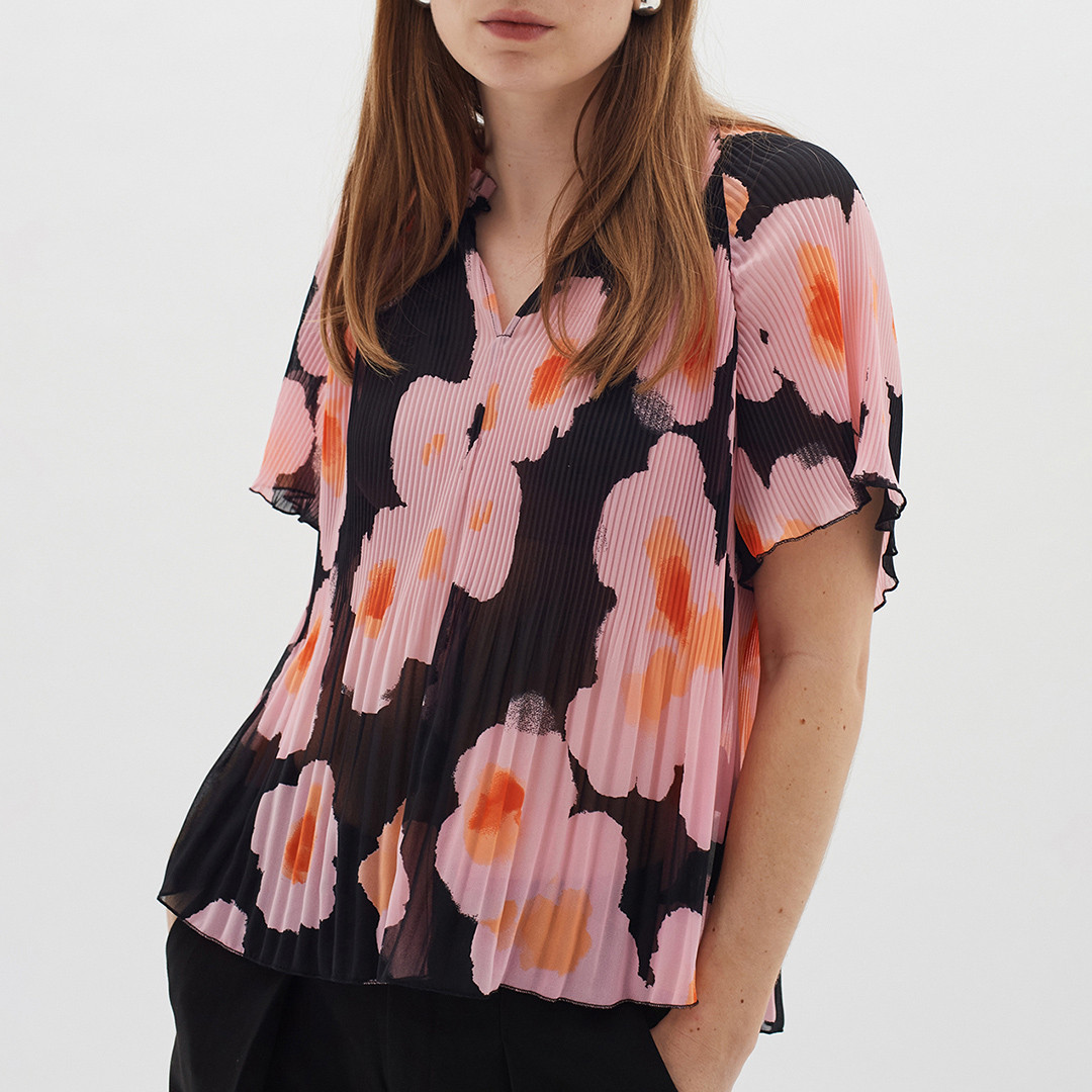 Black/Pink Printed Pleat Hendra Top