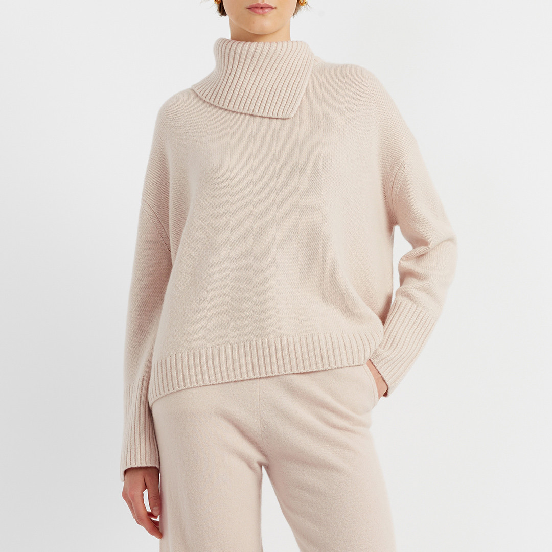 Ecru Cashmere Asymmetrical Neck Sweater