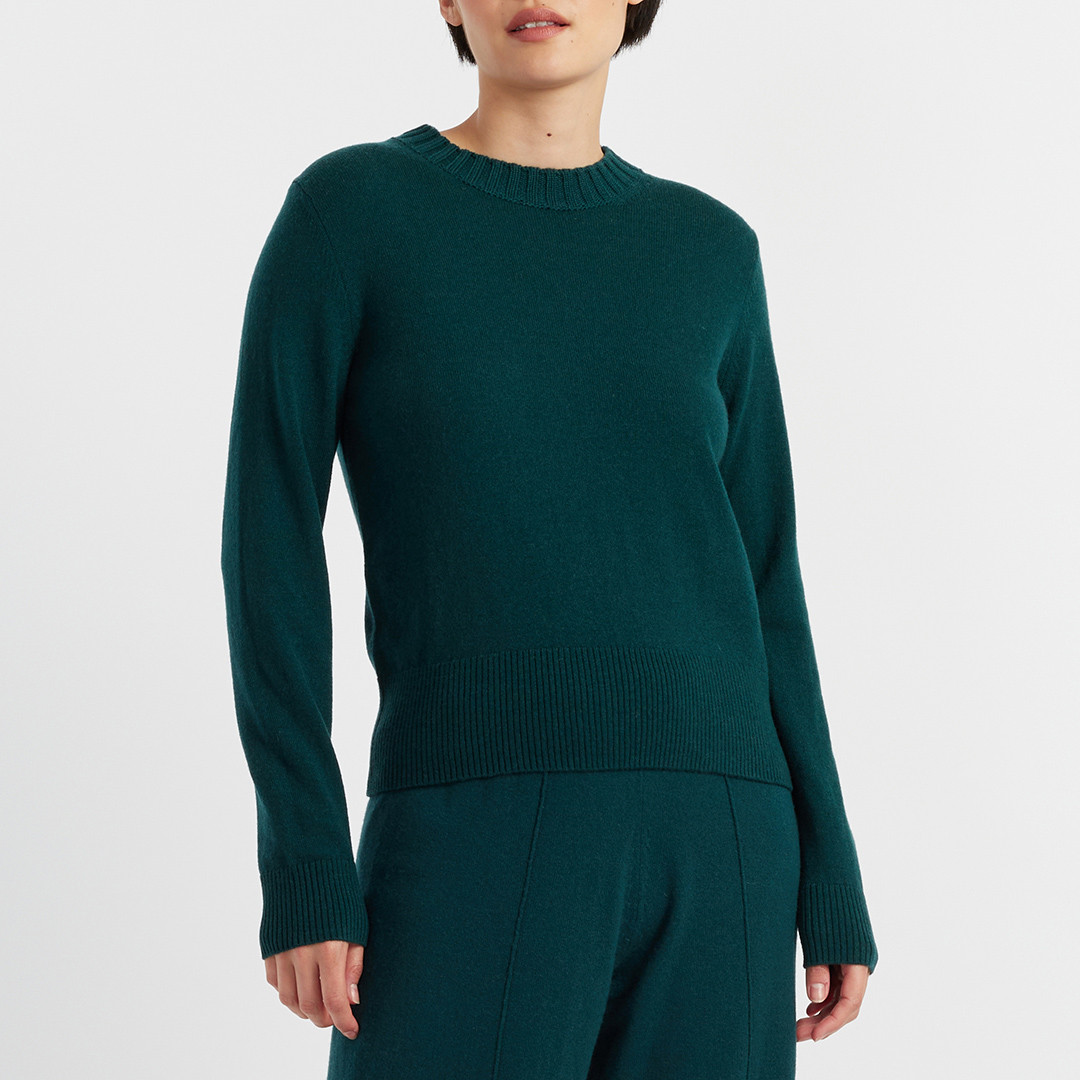 Forest Green Wool Cashmere Blend Cropped Jumper