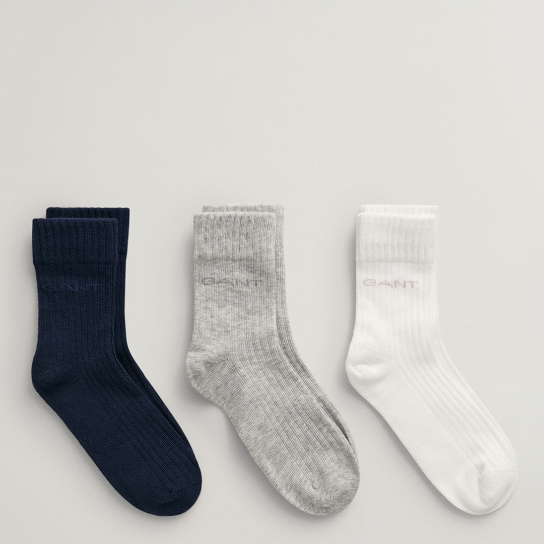 Blue Tonal  3-Pack Ribbed Logo Socks