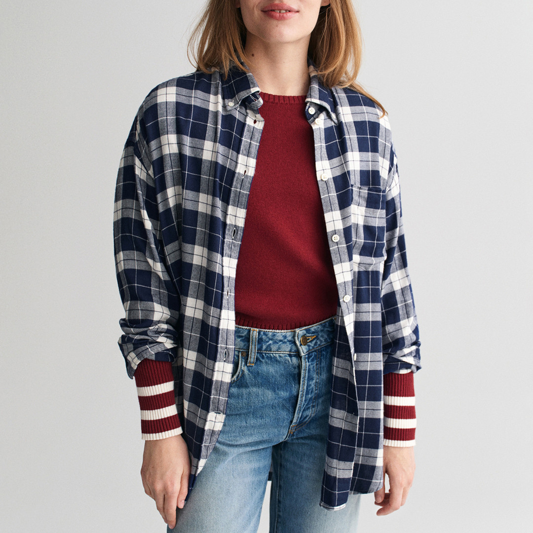 Blue Oversized Checked Flannel Shirt