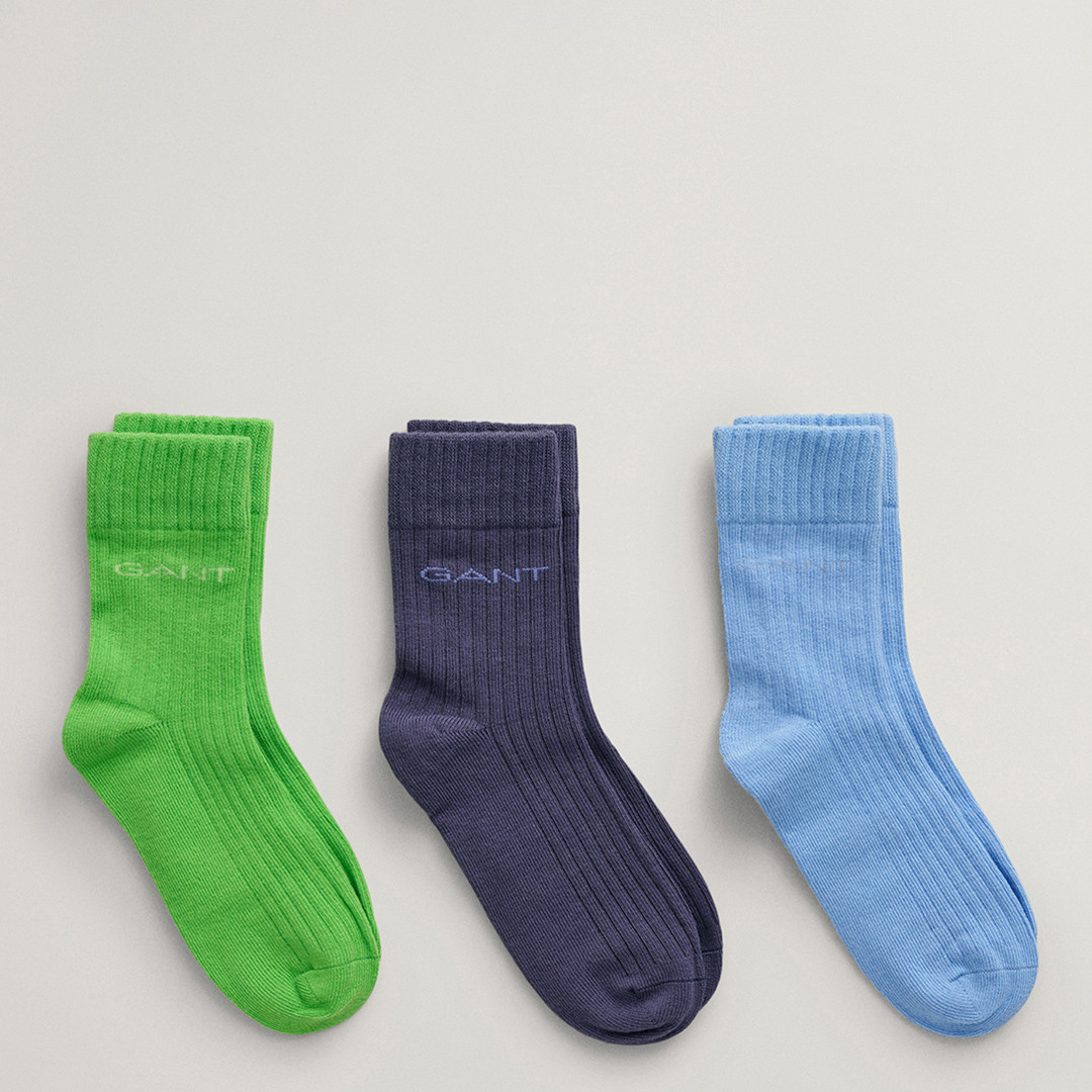 Green Tonal  3-Pack Ribbed Logo Socks