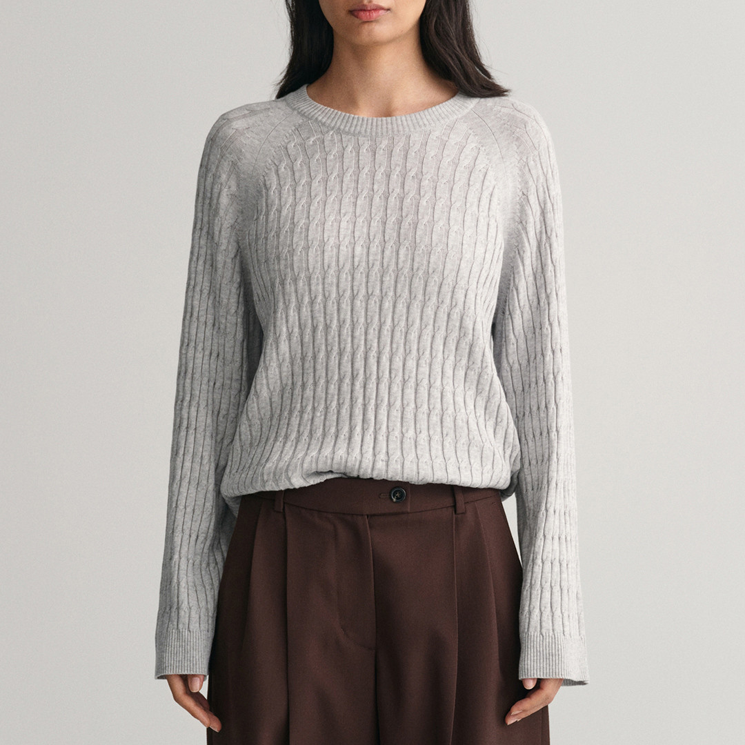 Grey Cable Crew Neck Knit Jumper