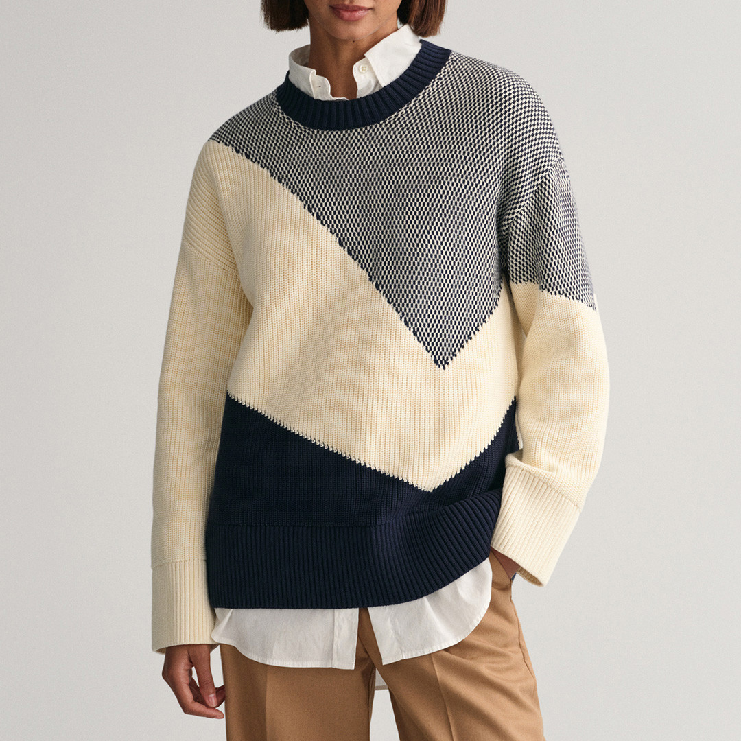 Blue Colour Block Cotton Jumper