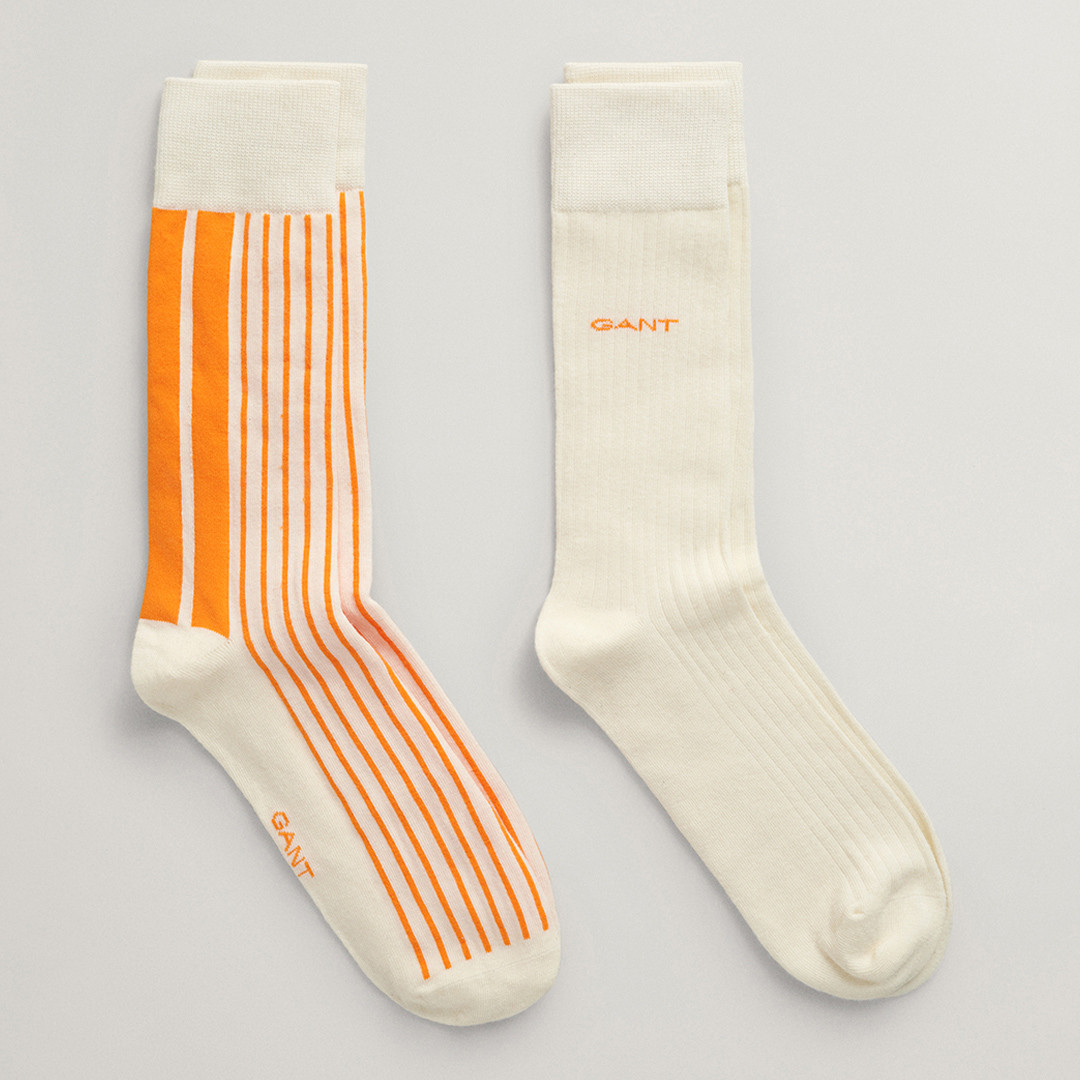 Ecru/Orange Stripe Rib Knit Socks 2-Pack