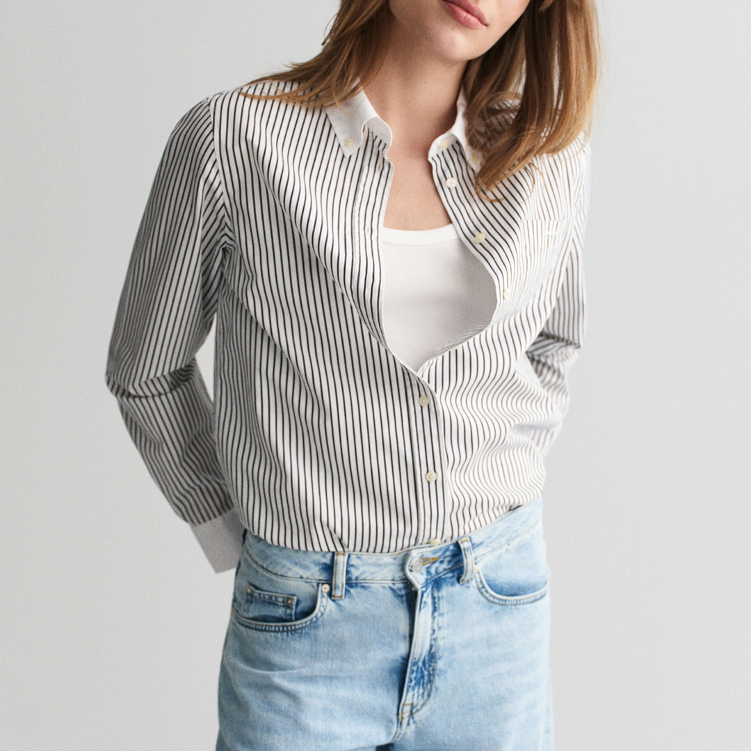 Blue Regular Contrast Collar Striped Shirt