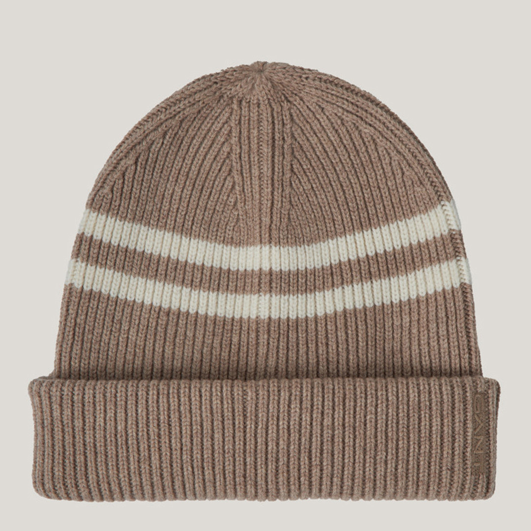 Beige Striped Wool Beanie