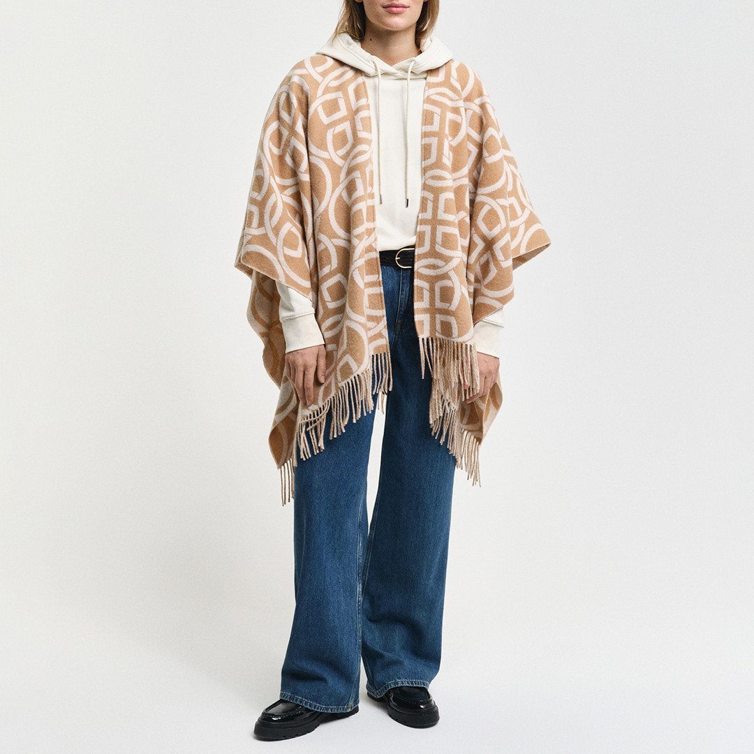 Beige G Pattern Wool Poncho