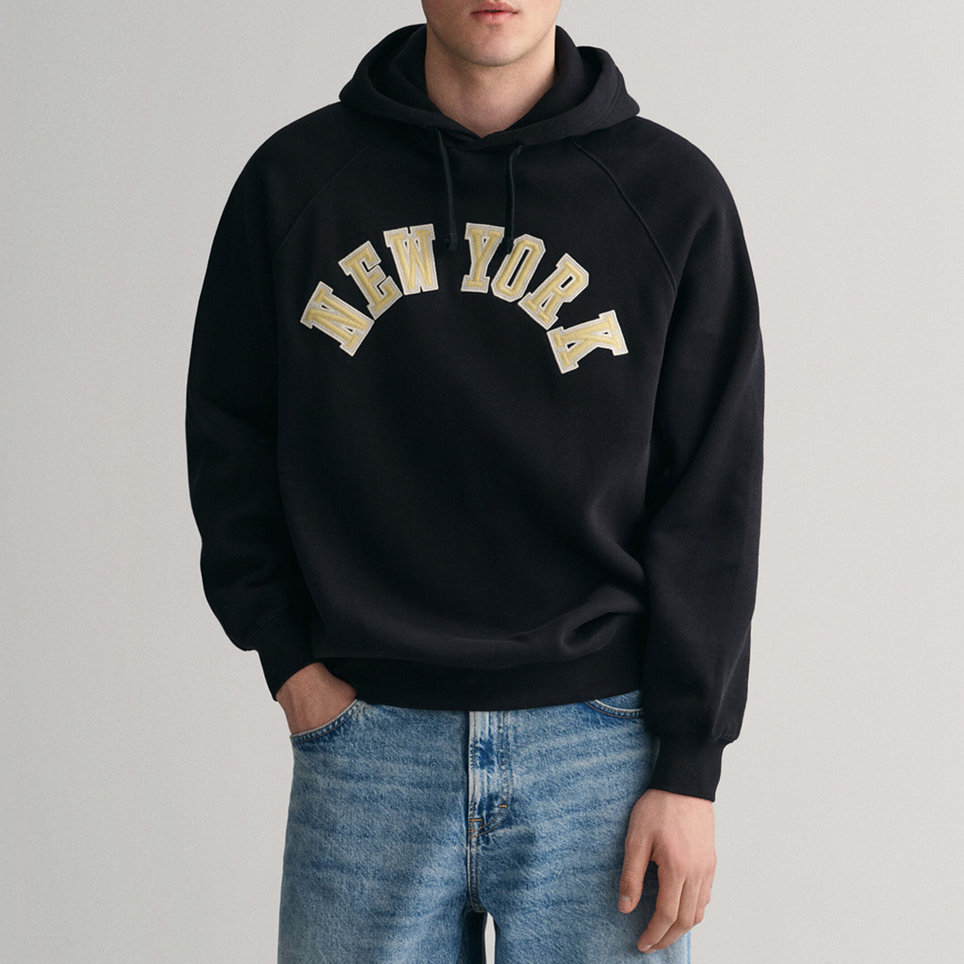 Black New York Logo Cotton Blend Hoodie