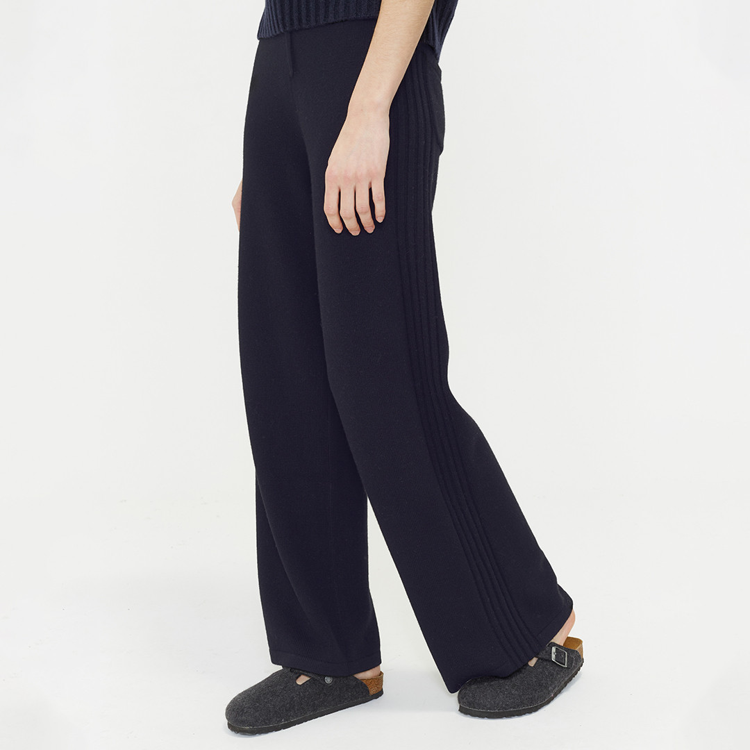 Navy Cashmere Side Rib Trousers