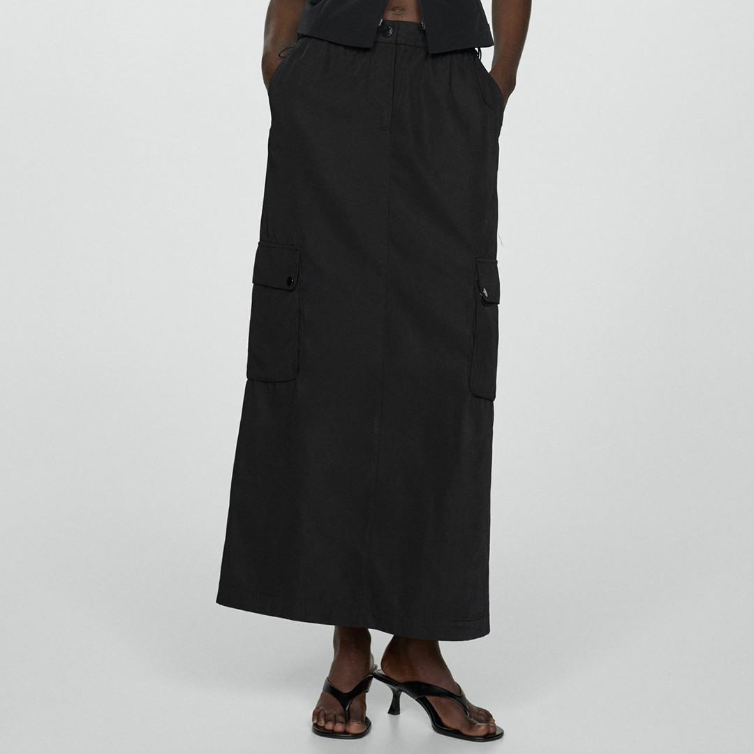 Black Long Cargo Skirt