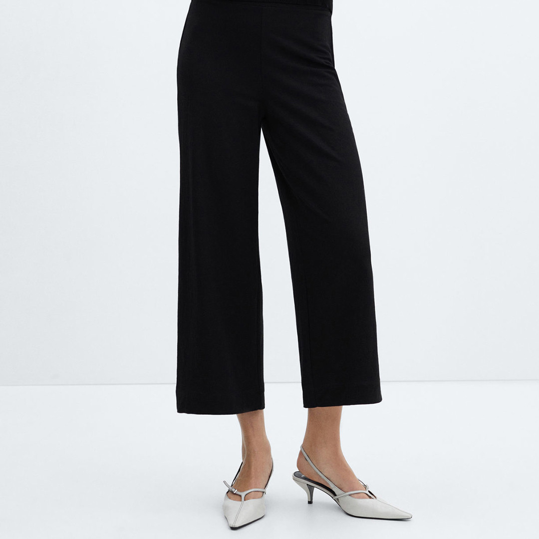 Black Elastic Waist Crop Trousers