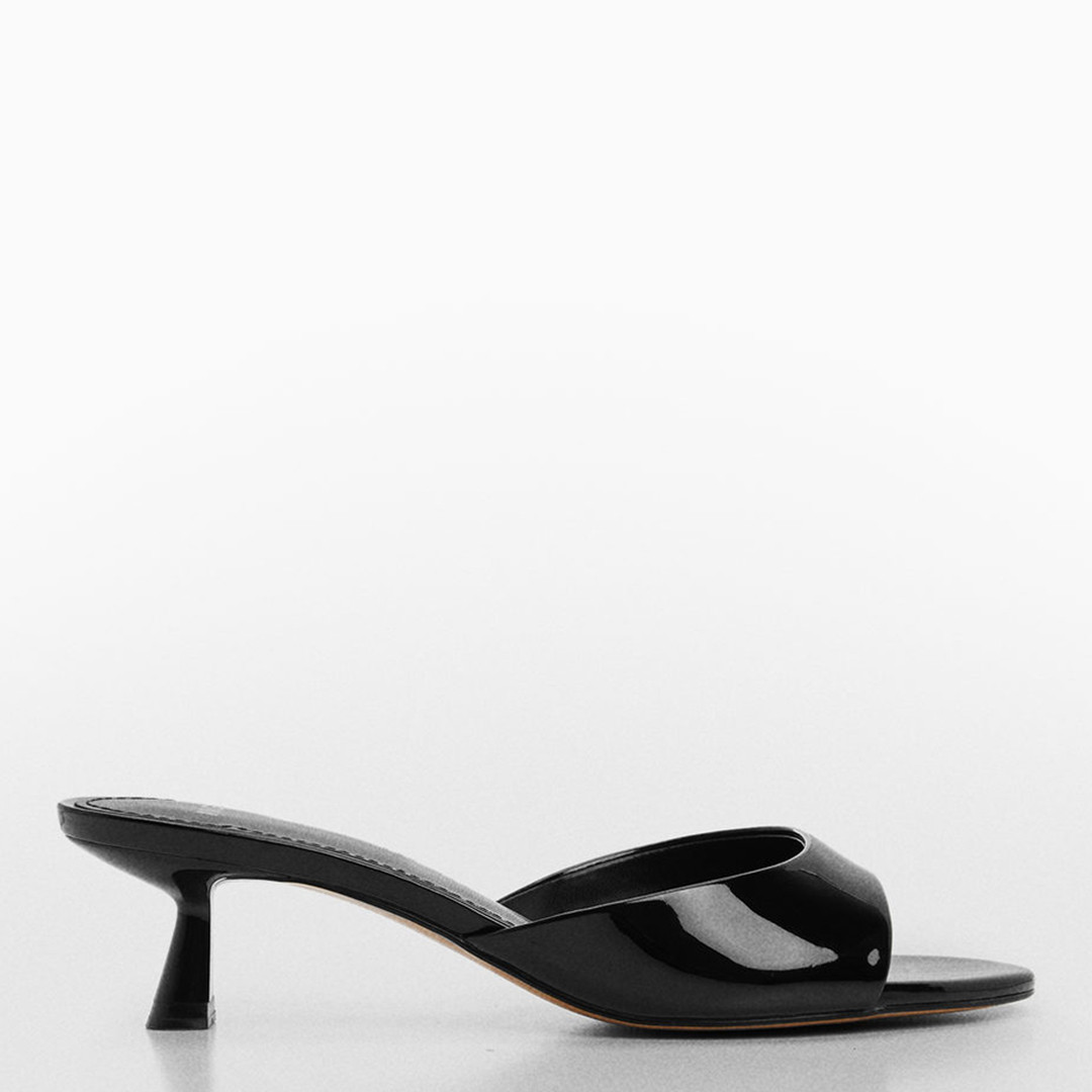 Black Patent Low Heeled Mules