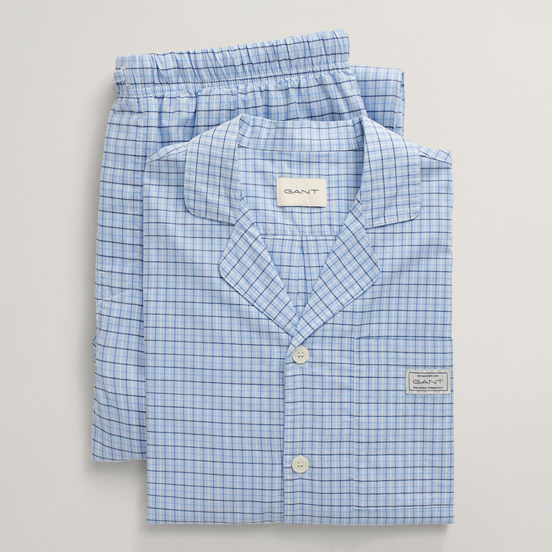 Blue Check Pyjama Set Shirt And Pants