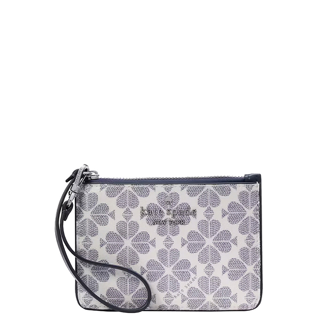 Navy Spade Flower Small Card Holder Wristlet