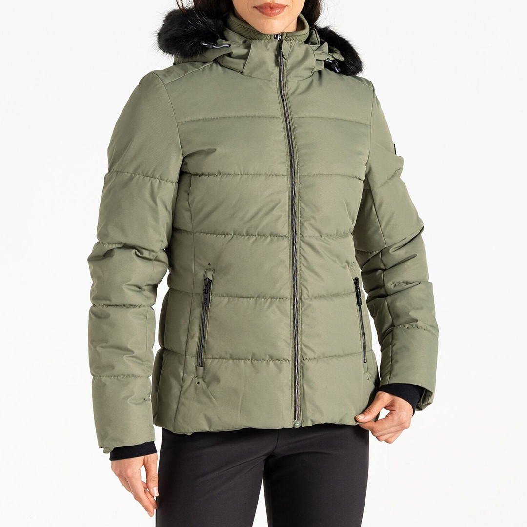 Khaki Glamourize V Baffled Ski Jacket