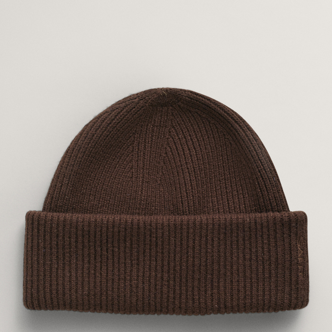 Brown Wool Ribbed Beanie