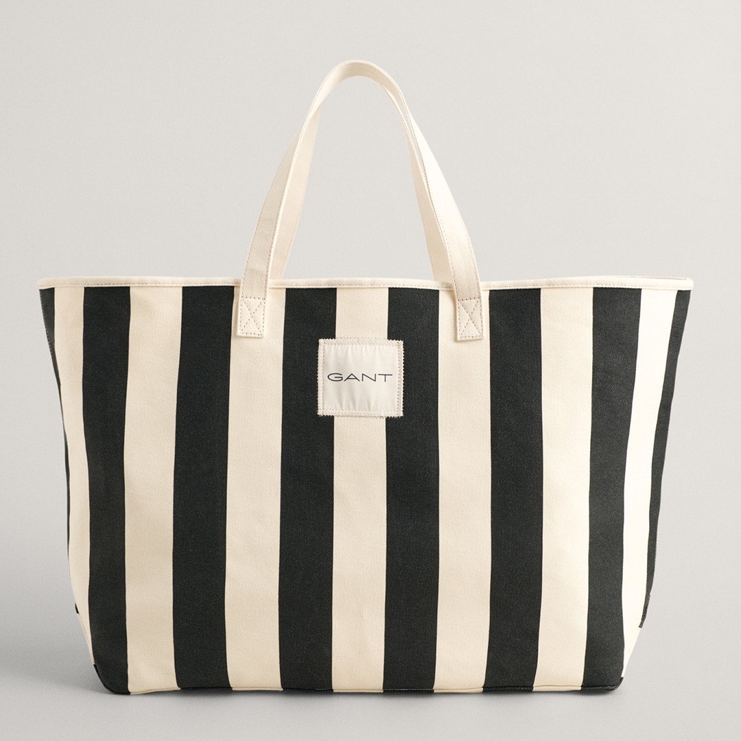 Black and White Striped Canvas Beach Bag